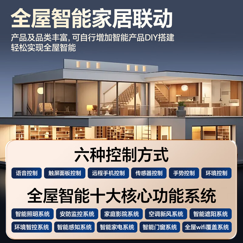 Suitable for Mijia whole-house smart home electric curtains, lighting atmosphere, customized design solutions, monitoring alarms, four rooms and two living rooms (five-year warranty)