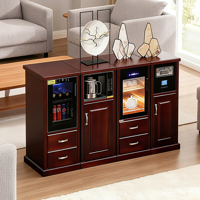 Zetian office tea bar machine with refrigerator refrigeration and fresh-keeping combination cabinet 2025 new home living room tea cabinet sideboard red walnut color cooling and heating type four-door combination-with refrigerator upgrade