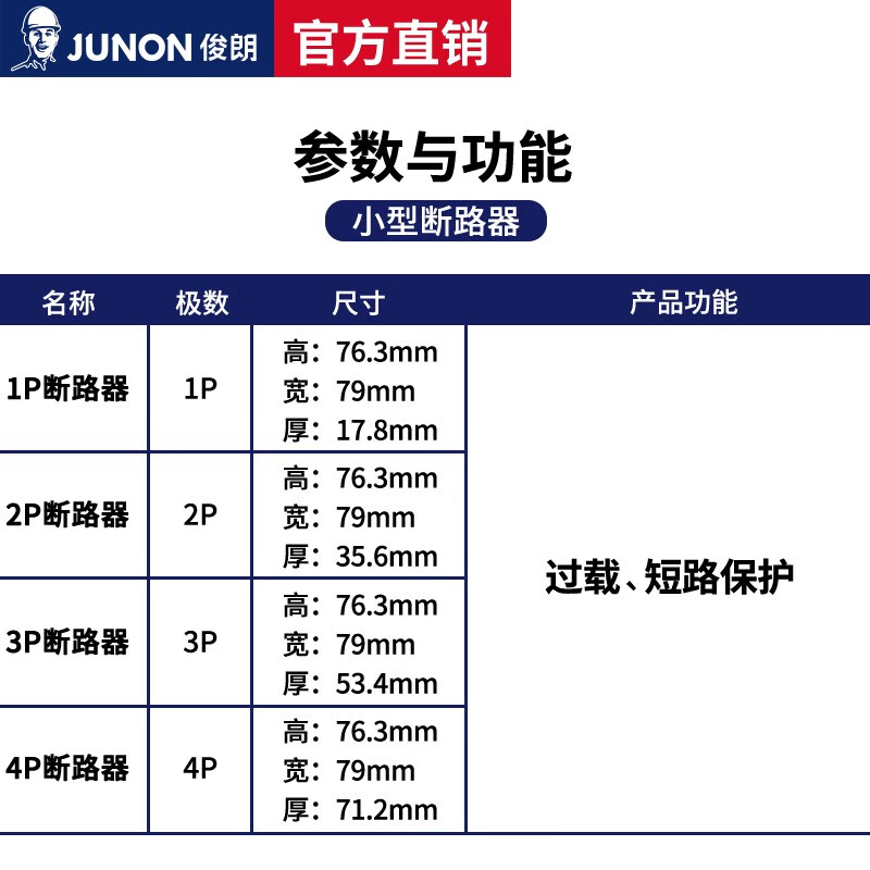 Junlang air switch 32a small 1p circuit breaker 63a2 hp household 220v leakage protection air conditioner total three-phase switch 16A 1P