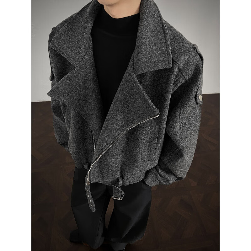 Shelley Jones American design woolen jacket men's autumn and winter cleanfit Korean style high-end short handsome deconstructed jacket floral gray XL recommended 120-140 pounds