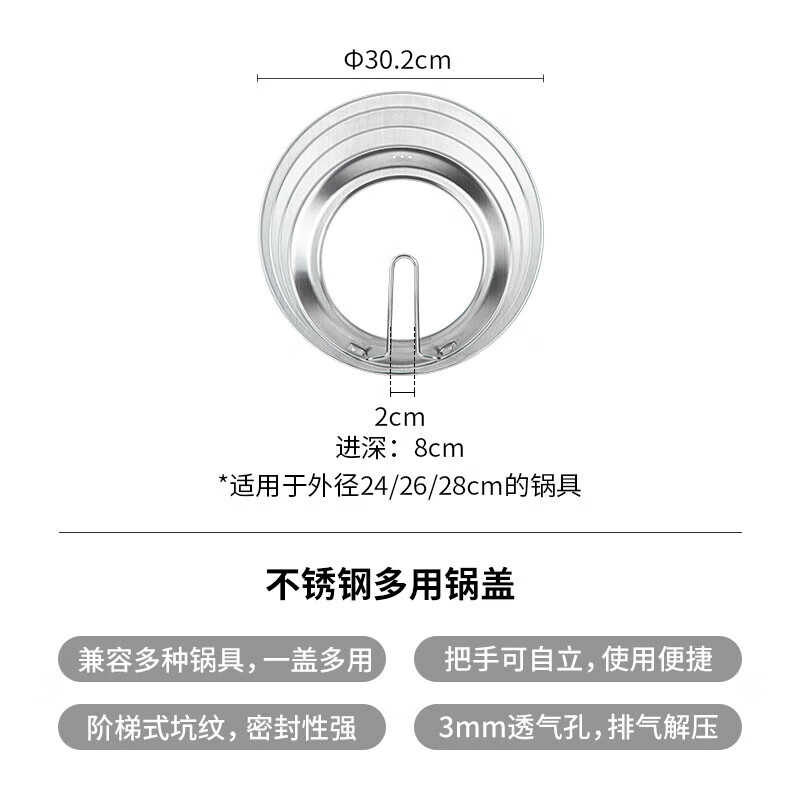 Wild pigeon stainless steel visual pot lid household frying pan wok lid kitchen multi-purpose self-standing transparent glass lid suitable for outer diameter