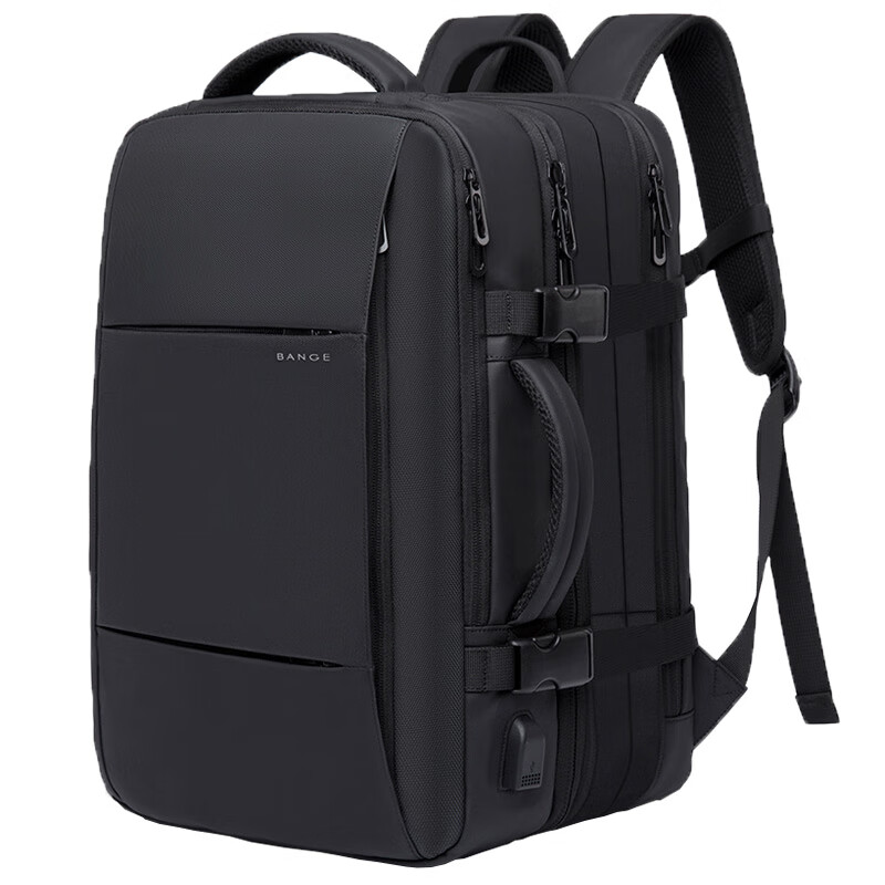 Bange Men's Business Commuting Large Capacity Expandable Business Travel Bag School Bag Gift 17-inch Computer Backpack Black Large