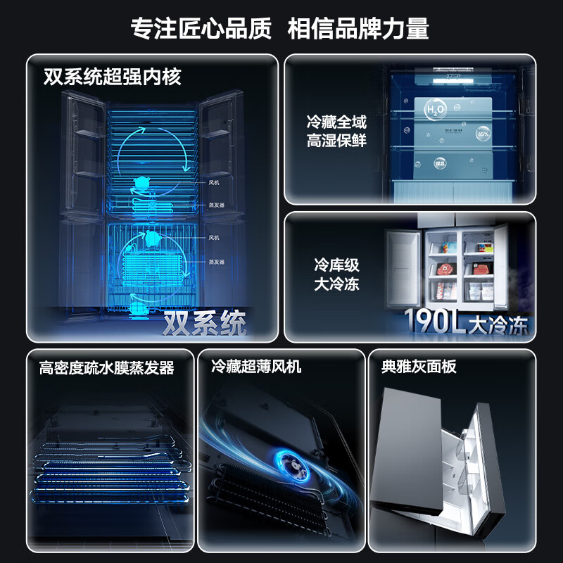 KONKA 500-liter cross-split four-door machine Huangdayouzi dual-system odor-purifying dual-cycle large-capacity variable-temperature refrigerator first-class energy-efficiency air-cooled AR-550WPDEG4