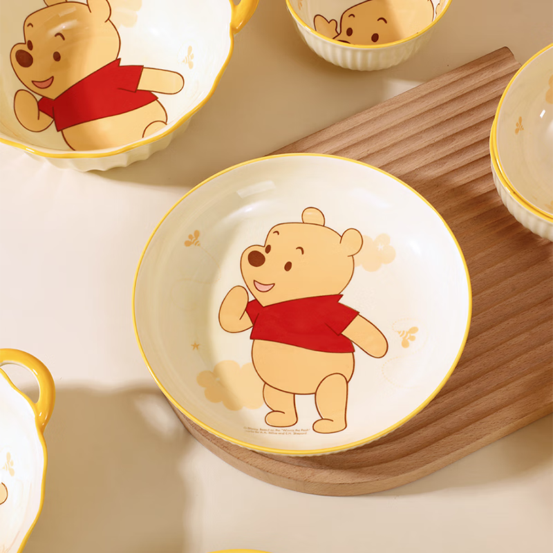 Disney Genuine New Cloud Winnie the Pooh Girls and Children Ceramic Rice Bowl Tableware Home Exquisite Non-Slip Anti-scald 8 Vertical Pattern Deep Disc Cloud Pooh