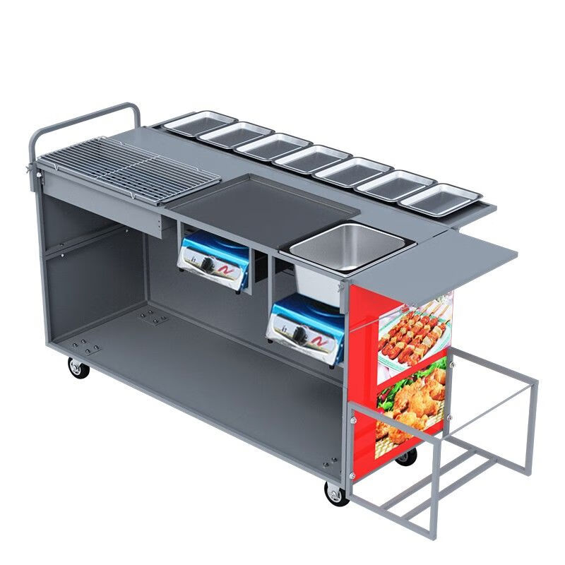 Triuside commercial barbecue truck, frying pan, Teppanyaki, mobile stall, mobile oven stall, roadside stall, snack truck, carbon grill + frying, door-added vehicle