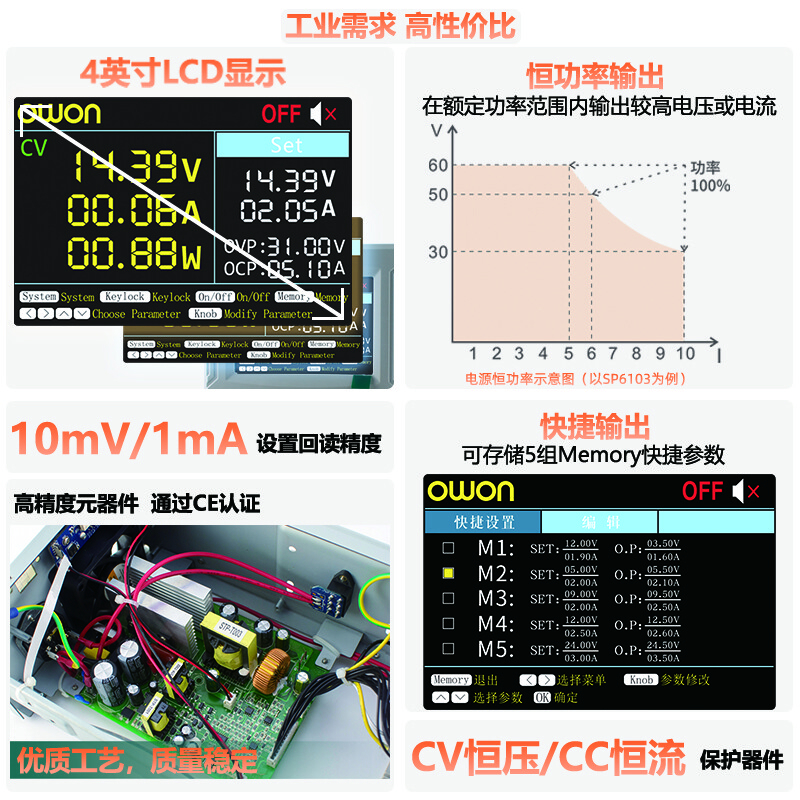Owon Lilip program-controlled power supply SP6101 DC voltage regulator 150W/60V/10A RS232 host computer programmable