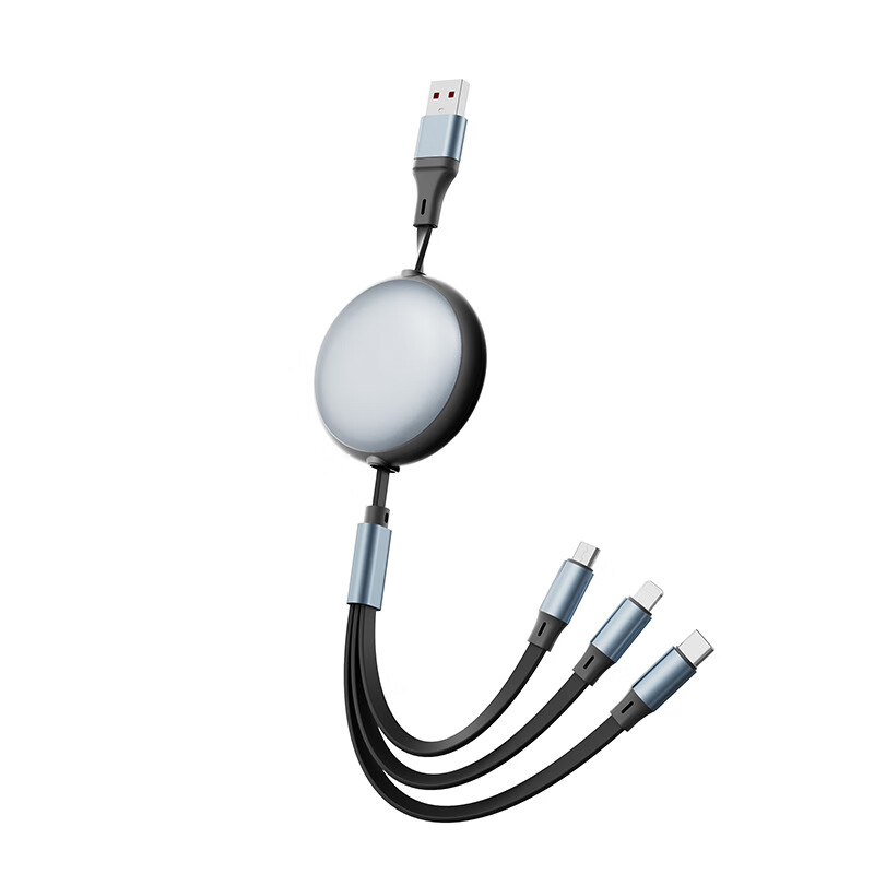 Jingyouyu German quality new 100w fast charging retractable one-to-three charging cable suitable for Huawei Android Apple 6A three-in-one data cable mobile phone tablet suitable for car power Feng Yun Purple
