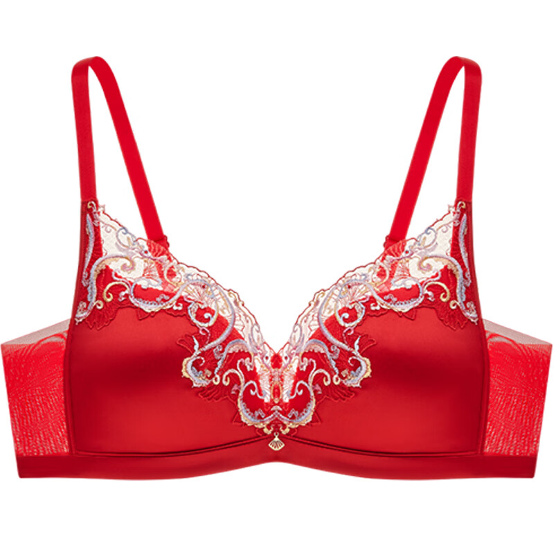 Manifen Red Zhuzhu Same Style No Wire Bra Bra Embroidery Sexy Underwear Women's Birthday Wedding Bridal Underwear Red 75B