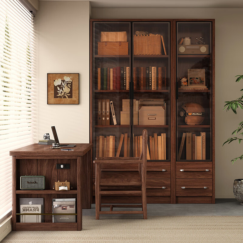 Harmony Home Bookcase New Chinese Bookcase Solid Wood Bookshelf Floor Living Room Home Study Floor Bookcase Bookcase 77cm Double Door Bookcase Without Light