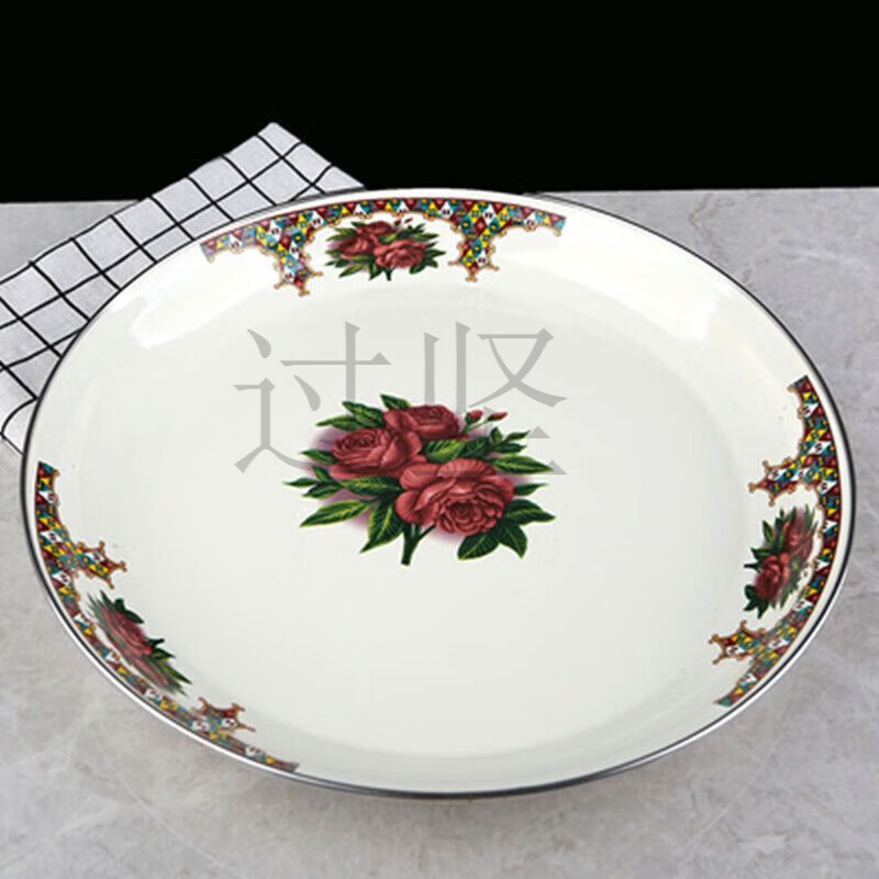He Jiagong Xinjiang specialty ethnic enamel large plate fruit plate restaurant home round large plate chicken plate beef and mutton classic rose diameter 28cm