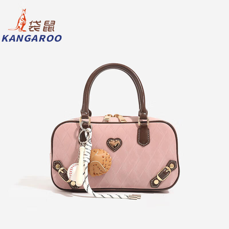 Kangaroo (KANGAROO) Sweet Cool Hot Girl Diamond Bowling Bag New and New Niche Portable Pillow Bag Fashionable and Versatile Shoulder Crossbody Bag Pink