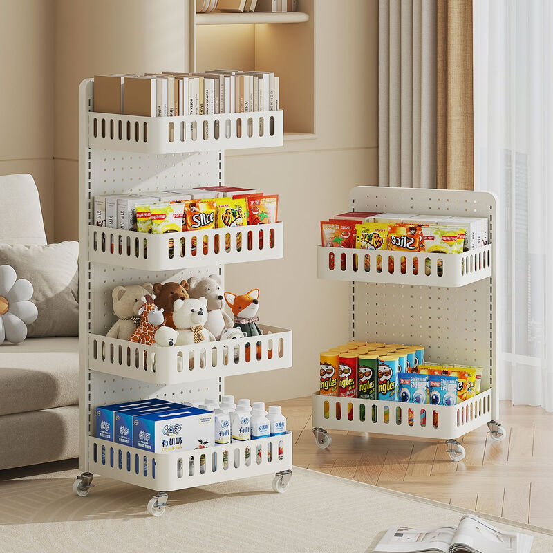 Zhuobo kitchen rack floor-standing storage rack metal bookshelf mobile storage rack snack rack SJ21 white four-layer