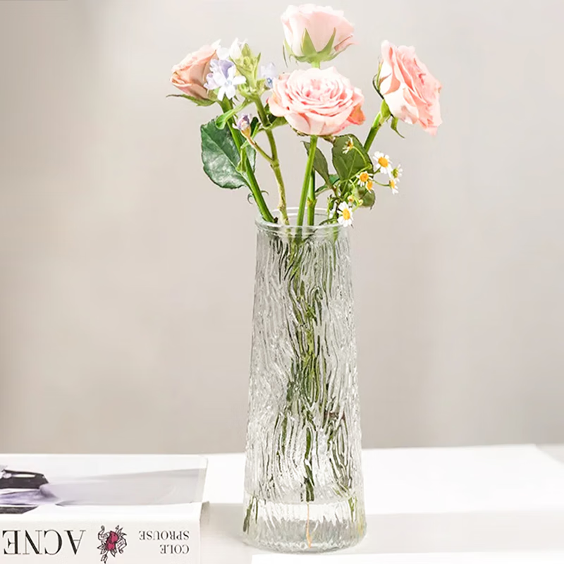 Jiuqiangu Vase Large Glass Vase Rich Bamboo Water Flower Arrangement Water Corrugated Glass Vase Height 30cm1081