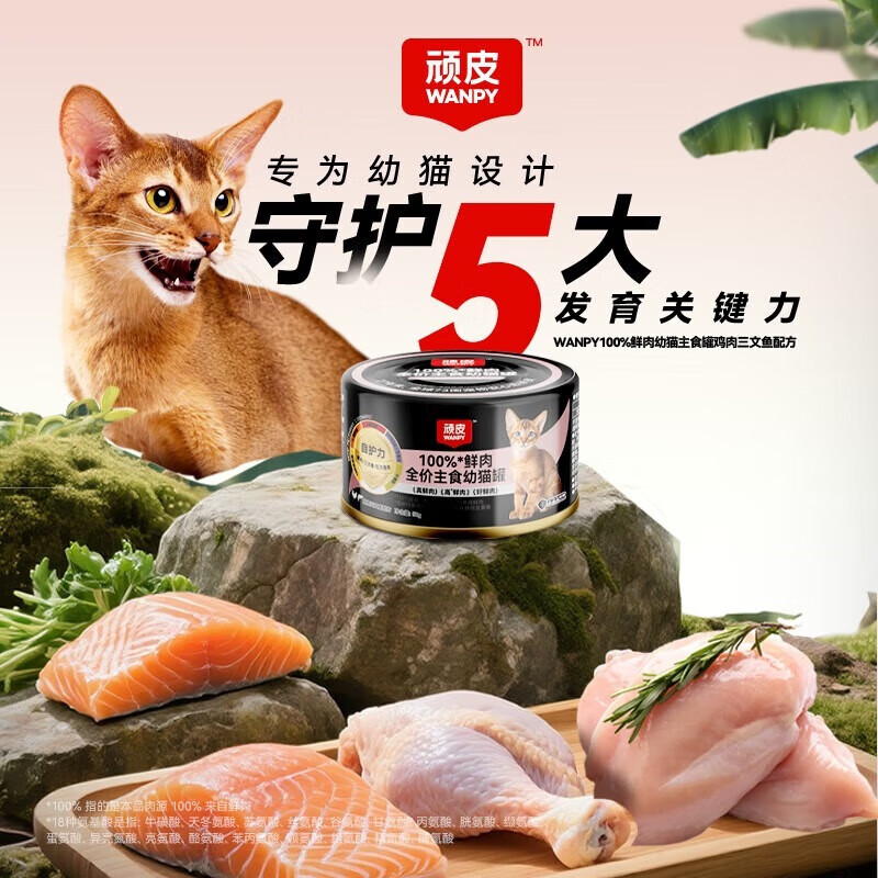 WANPY100% fresh meat kitten staple food canned chicken and salmon formula 50g*2