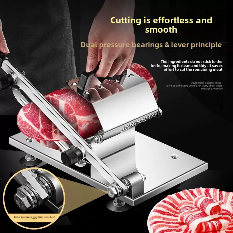 Yusenyi Dual Manual Meat Slicing Machine Home Frozen Beef and Mutton Roll Slicing Machine Multifunctional Universal Ham Slicing (Large Size) Free Spare Blade - Frozen Meat Bag Stainless Steel Upgrade
