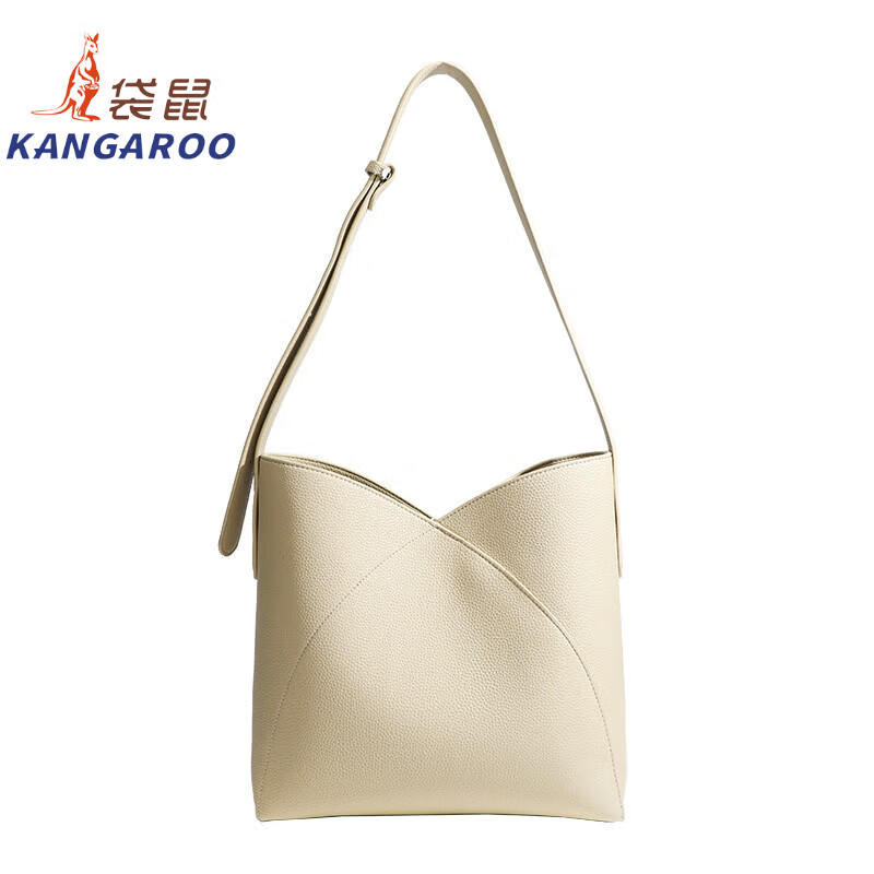Kangaroo (KANGAROO) launches new niche design single shoulder crossbody bag commuting large capacity portable dual-use casual bucket bag simple and versatile coffee