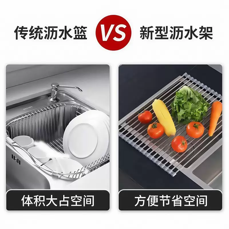 Yusenyi Drain Rack Dish Rack Kitchen Sink Stainless Steel Pool Rack Dish Washing Pool Drain Basket Dish Plate (37-20cm) Bright Gray (10 Tubes)