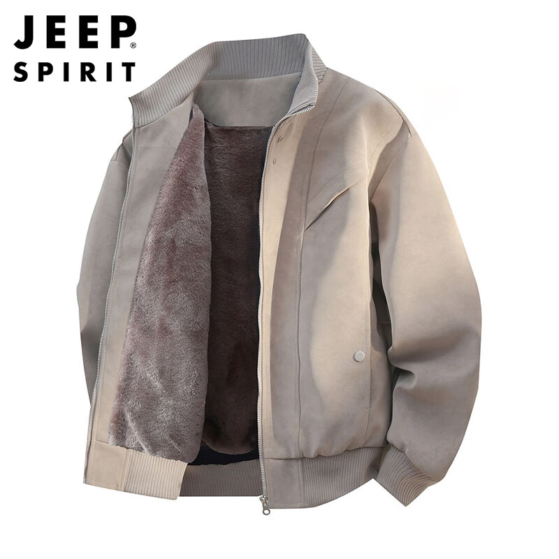 JEEP SPIRIT Jeep plus velvet thickened suede leather jacket men's autumn and winter high-quality jacket coffee plus velvet 2XL