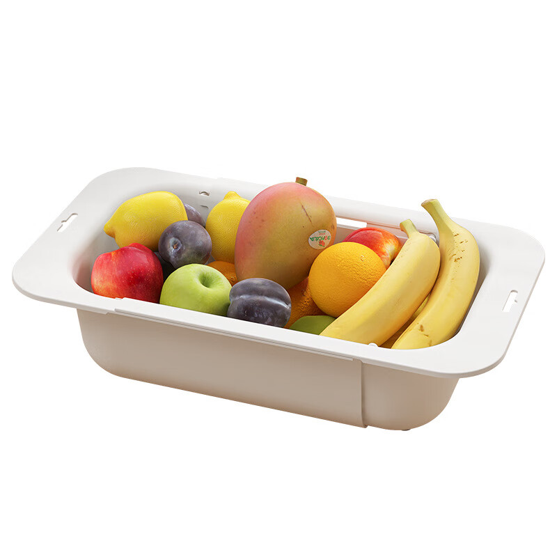 ZNMW Japanese style wash basin sink drain rack retractable home kitchen sink fruit drain basket tableware storage rack pearl white double layer large thickened model