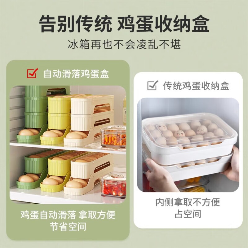 Raft-core refrigerator egg storage artifact food-grade rolling box kitchen multi-layer automatic egg rolling side door support storage box to keep fresh New automatic filling/easy access/side door can be placed/save space 4 layers of off-white detachable I automatic rolling can hold about 40 eggs