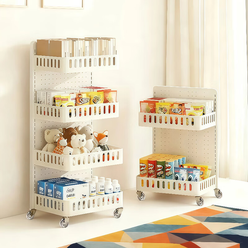 Zhuobo kitchen rack floor-standing storage rack metal bookshelf mobile storage rack snack rack SJ21 white four-layer