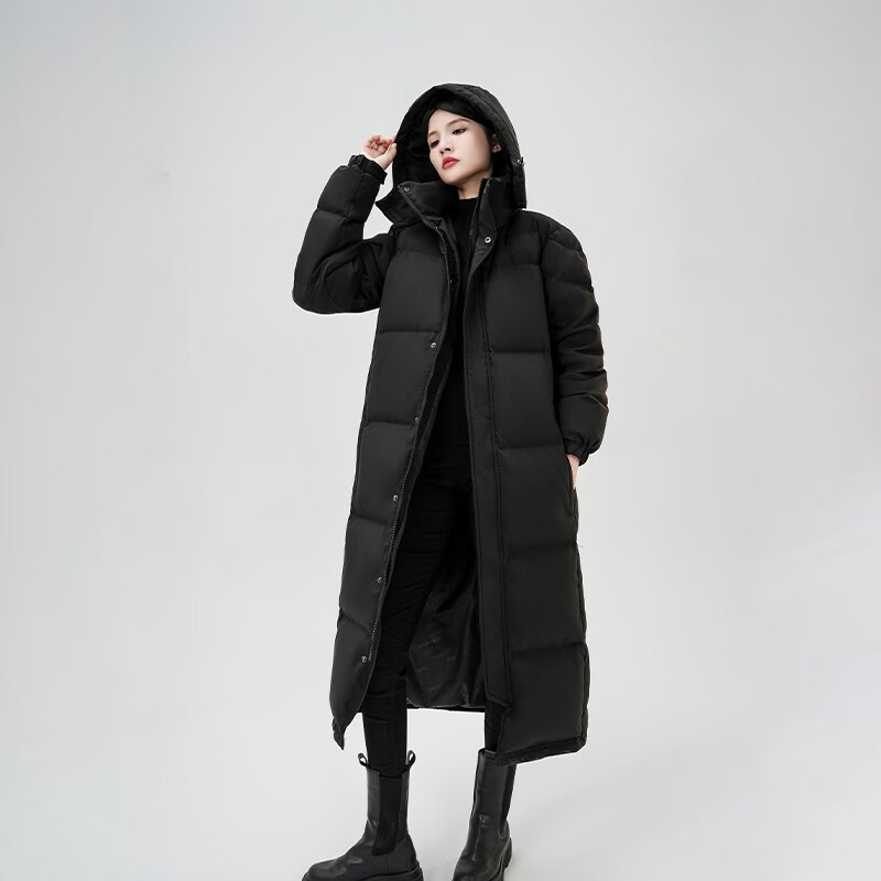 BOBBY BIZZ 95% White Goose Down Down Jacket for Men and Women 2025 New Extra Long Jacket Couple Over-the-Knee Thickened Loose Chinese Costume Black M (160) 115 to 130 Jin