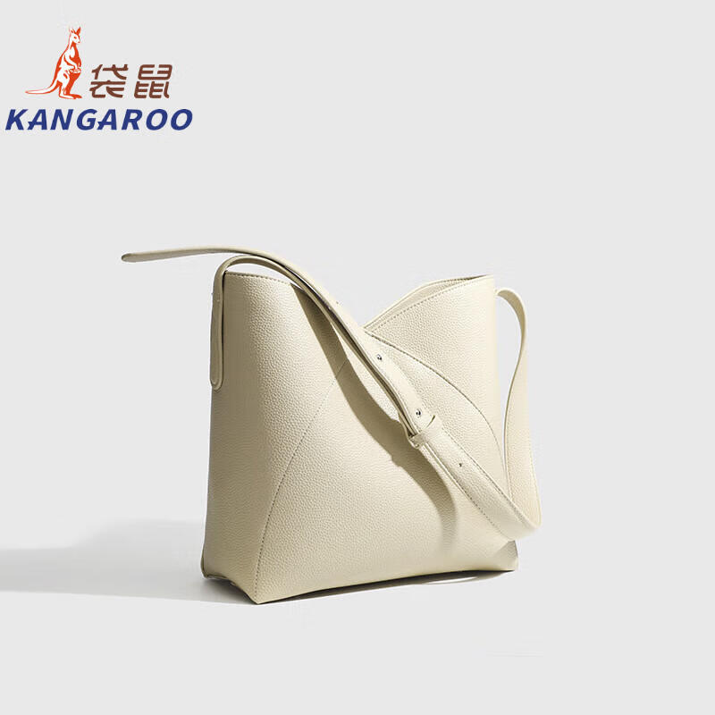 Kangaroo (KANGAROO) launches new niche design single shoulder crossbody bag commuting large capacity portable dual-use casual bucket bag simple and versatile coffee