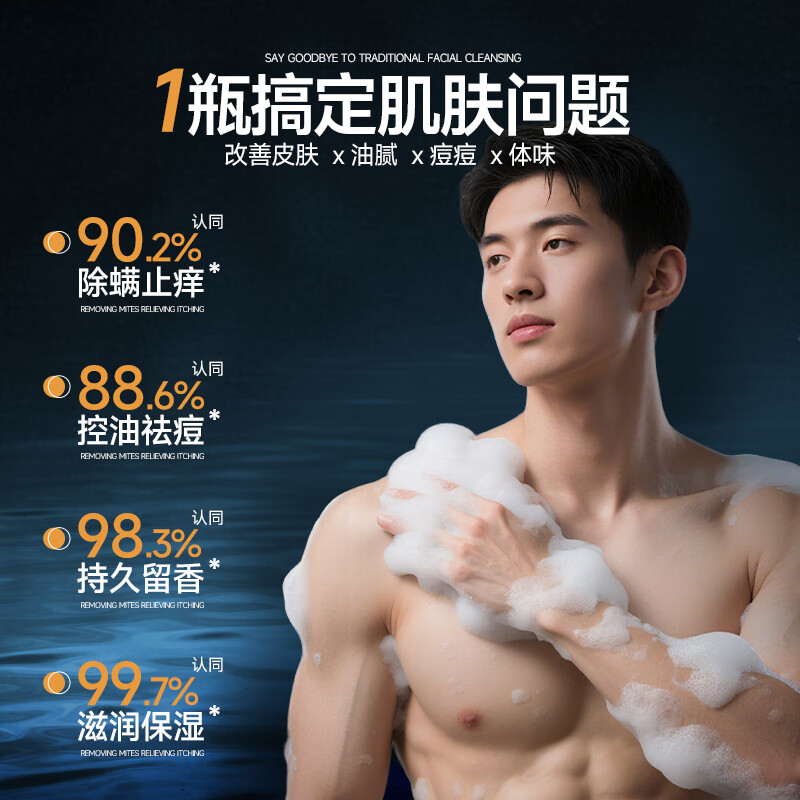 SEEDONVEUR BL men's shampoo and shower gel set cologne oil control anti-dandruff anti-itch hydrating college students 2 bottles