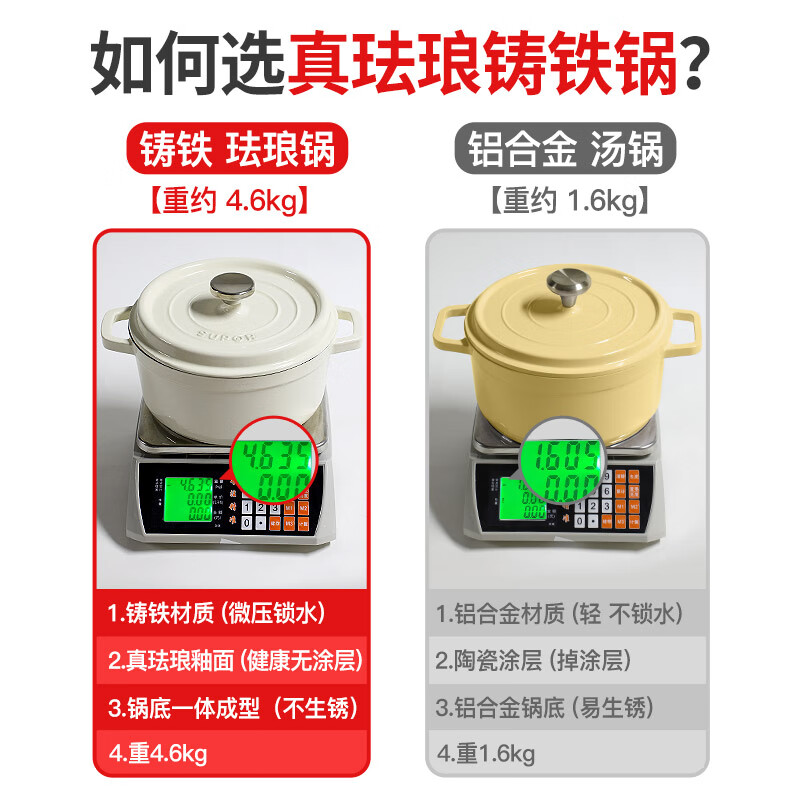 Supor enamel pot household soup pot round cast iron pot thickened stew pot stew pot composite bottom micro pressure cooker Chinese red silicone spoon + heat insulation gloves 24cm