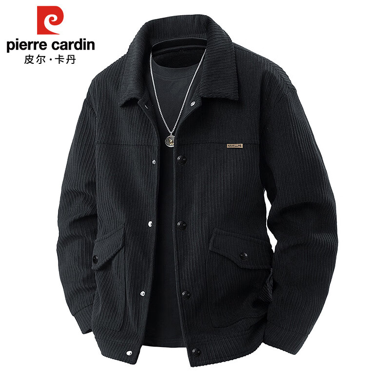 Pierre Cardin corduroy jacket men's autumn and winter workwear trendy loose casual thickened jacket top pea green XL