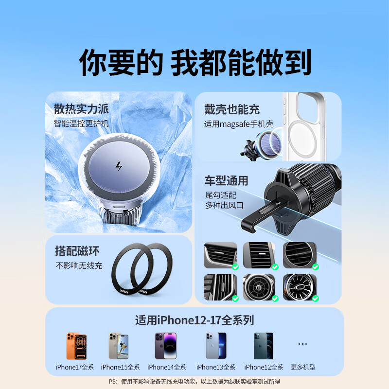 Greenlink car wireless charger mobile phone holder navigation Magsafe magnetic fast charging suitable for Apple 16/17 mobile phones