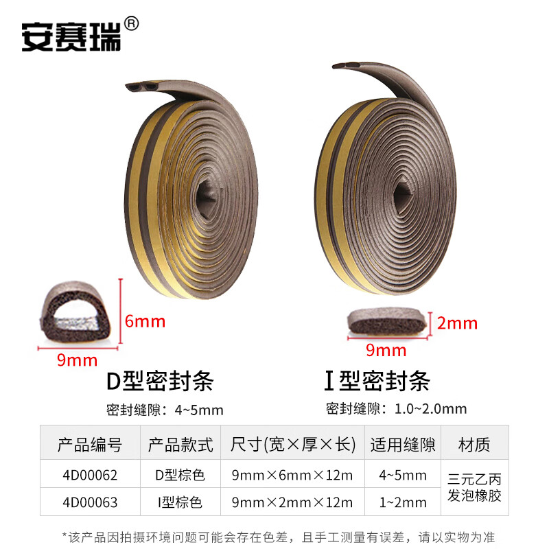 Ansery self-adhesive foam sealing strip, door and window door seam soundproof, windproof, dustproof, anti-collision, warm sealing strip, insect-proof door stopper, D-type brown, suitable for 4-5mm gaps 4D00062