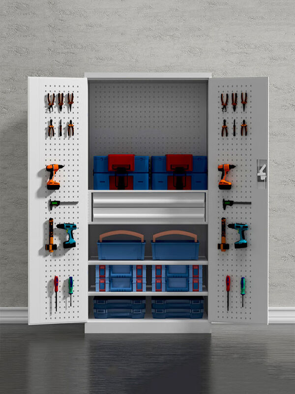 Yu Boyuan Hardware Tool Cabinet Auto Repair Workshop Tool Storage Cabinet Thickened Parts Storage Cabinet Double Door Heavy Tool Cabinet Gray White Inner Pull-out Net Thickened