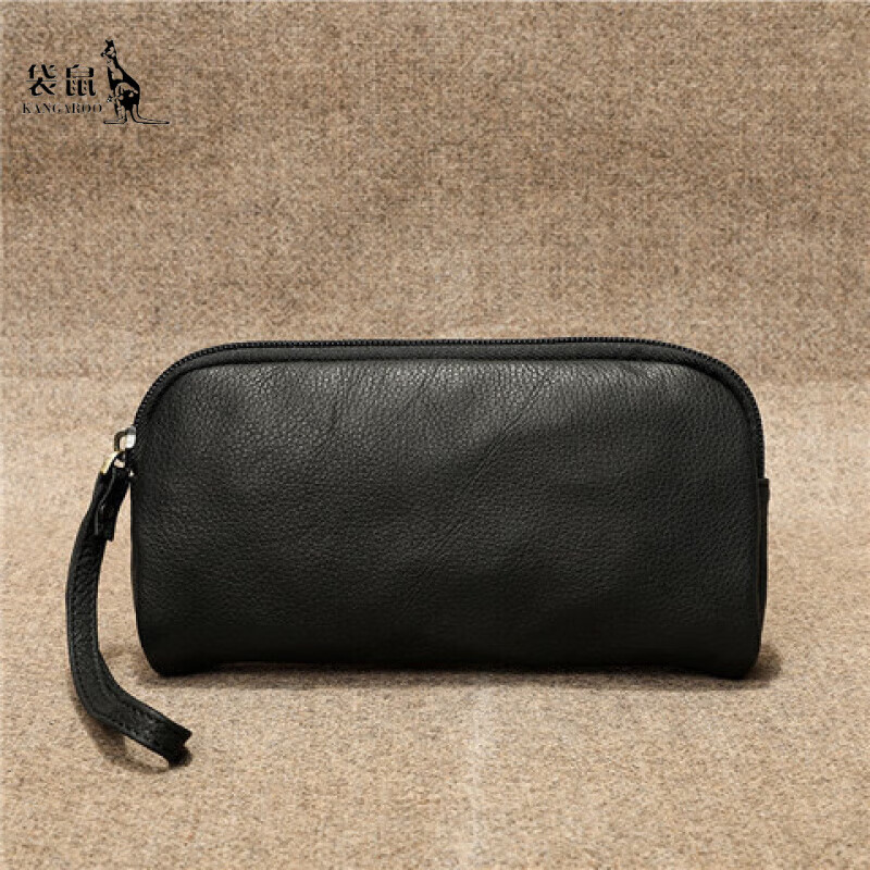 Kangaroo Leather Clutch Couple's Large Capacity Clutch Cowhide Commuting Mobile Phone Bag Women's Long Wallet Coin Purse Black God of Wealth Clutch