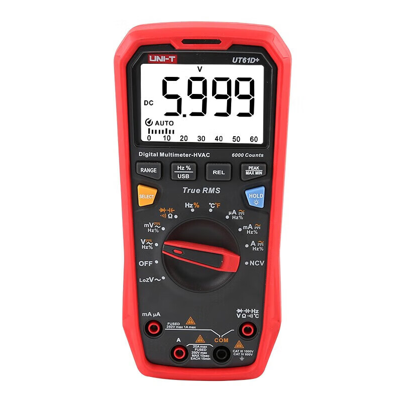 Uni-T multimeter high-precision electrician special multimeter intelligent anti-burn digital multimeter household ammeter digital display UT61D+ current 20A/temperature/low impedance