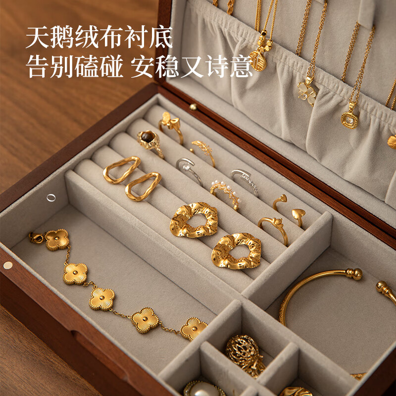 Nordic country jewelry box storage box high-end exquisite light luxury practical solid wood jewelry box empty box as a birthday gift for girls