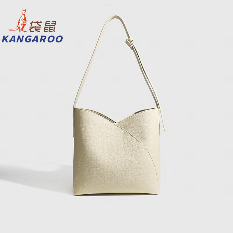 Kangaroo (KANGAROO) launches new niche design single shoulder crossbody bag commuting large capacity portable dual-use casual bucket bag simple and versatile coffee