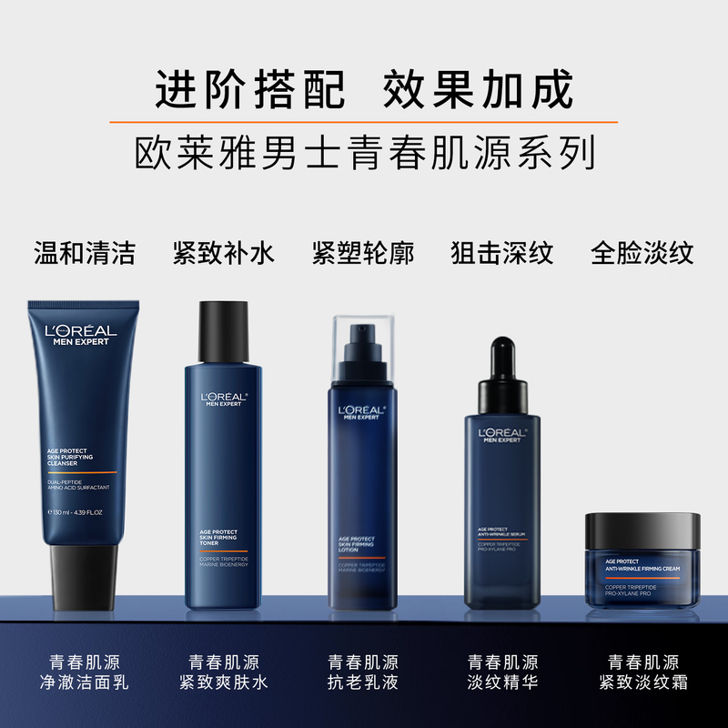 L'Oreal Men's Youthful Muscle Cleansing Cream Three-piece Set Anti-Wrinkle Firming Skin Care Products New Year's Gift Box Gift for Boys