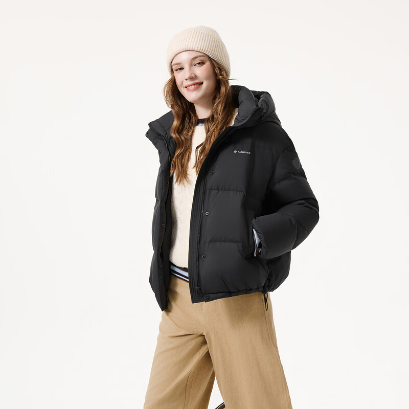 Tambor Down Jacket Women's Short Hooded Autumn and Winter Warm Jacket Thick 25 Years New 5530362D Black 160