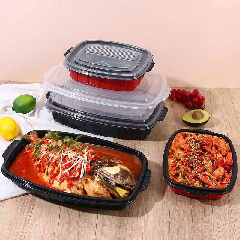 Yusenyi grilled fish takeout box, heatable commercial box, extra large rectangular fish box barbecue plate, transparent 3600l grilled fish box with lid-5 sets