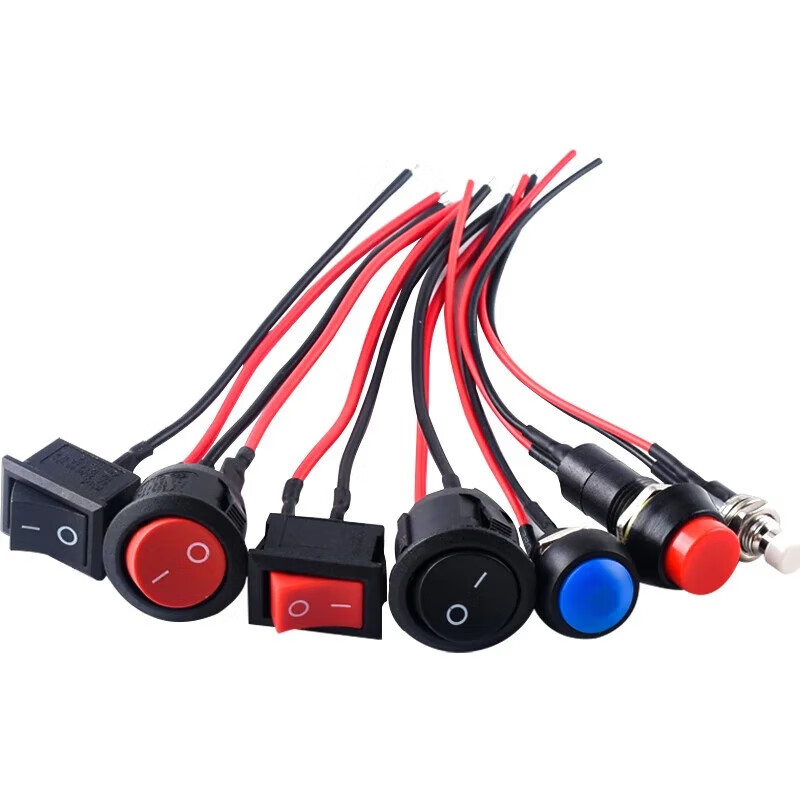 DZYJ PBS-11A/B 110 wired switch 33B small boat-shaped round button low voltage circuit wire speaker appliance PBS-110 unlocked red wired (with nut gasket)