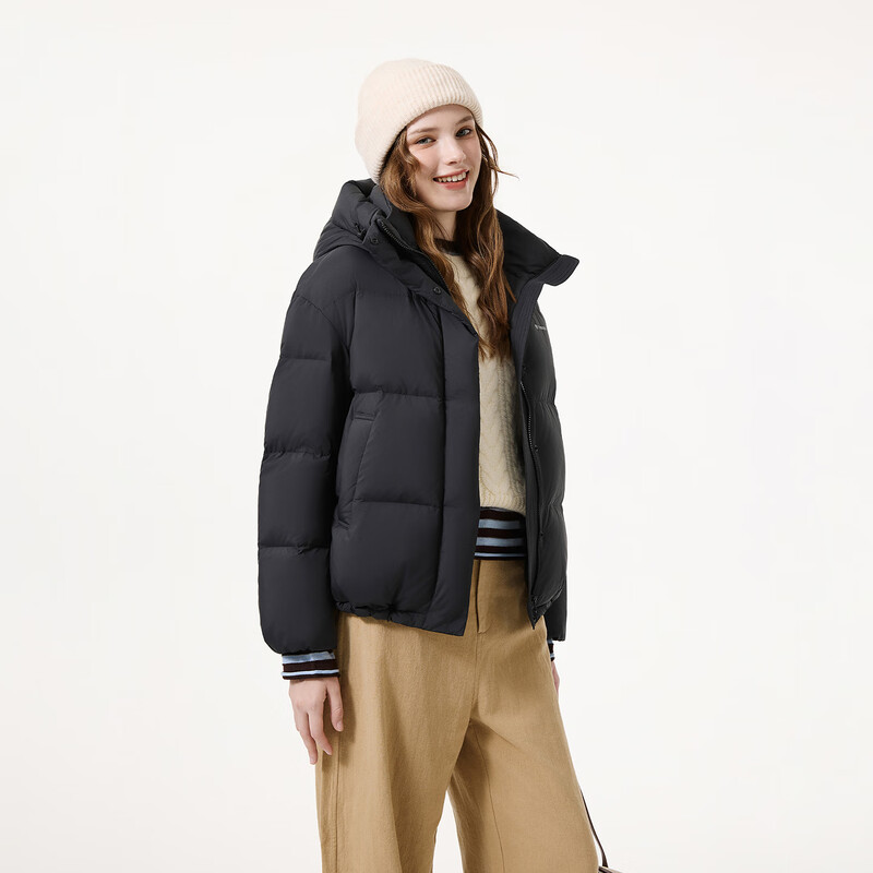 Tambor Down Jacket Women's Short Hooded Autumn and Winter Warm Jacket Thick 25 Years New 5530362D Black 160