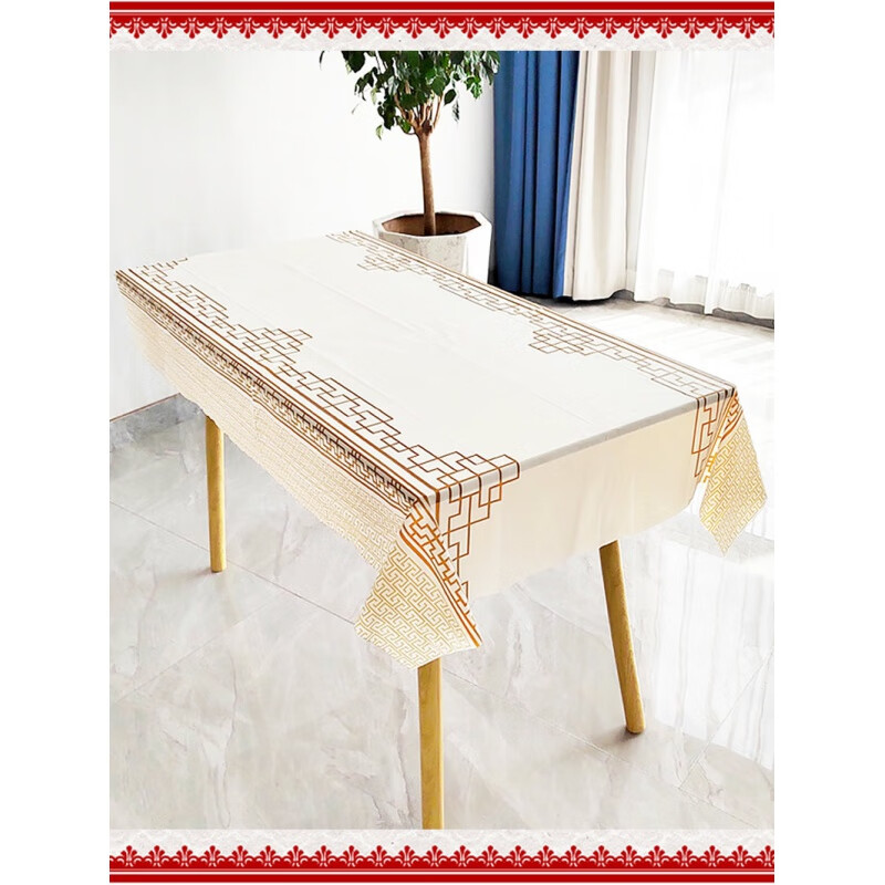 Magic Bean Shenghuo 10-price disposable tablecloth golden retro window grille ins Chinese-style tablecloth plastic waterproof thickened round table tablecloth 2.0X2.0 meters black and white grid 10 sheets/bag