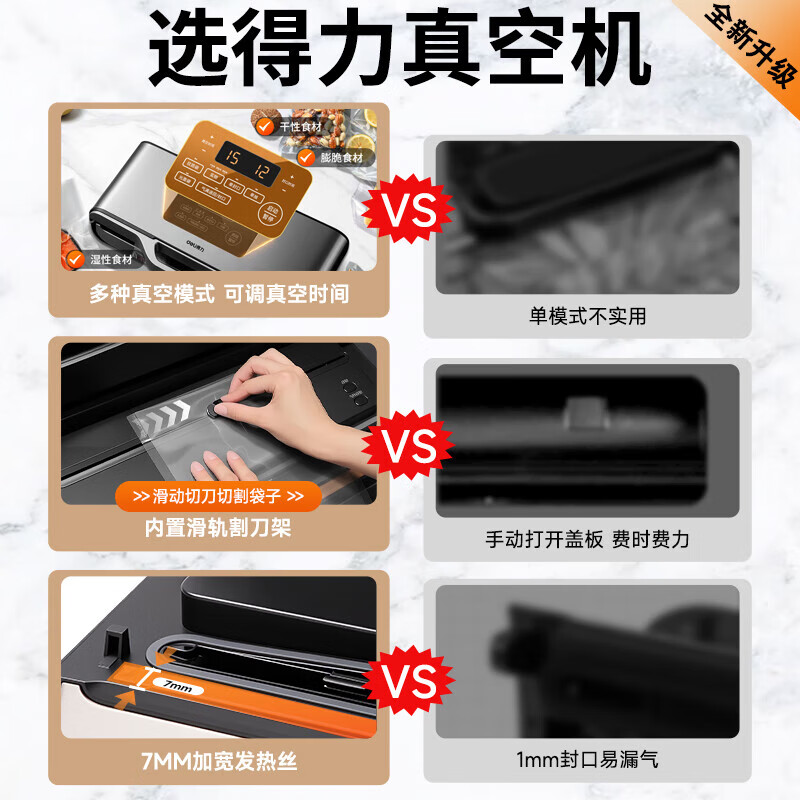 Deli vacuum sealing machine, vacuum packaging machine, no bag picking, freshness sealing machine, small household new model, fully automatic, Deli LM688 vacuum machine, no bag picking, 85KPA, 7mm widened heating wire