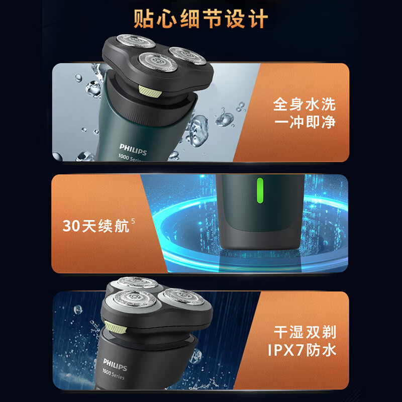 Philips (PHILIPS) electric shaver new generation Cyclone 1 series razor Fengchi shave 3D floating head birthday gift for boys, husbands and fathers