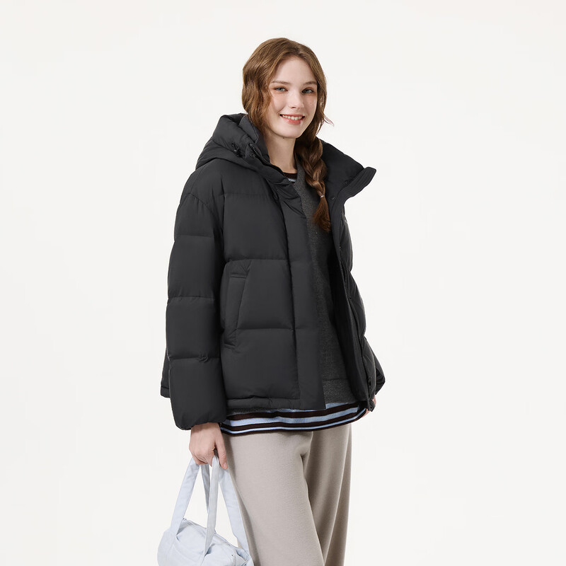 Tambor Down Jacket Women's Short Hooded Autumn and Winter Warm Jacket Thick 25 Years New 5530362D Black 160