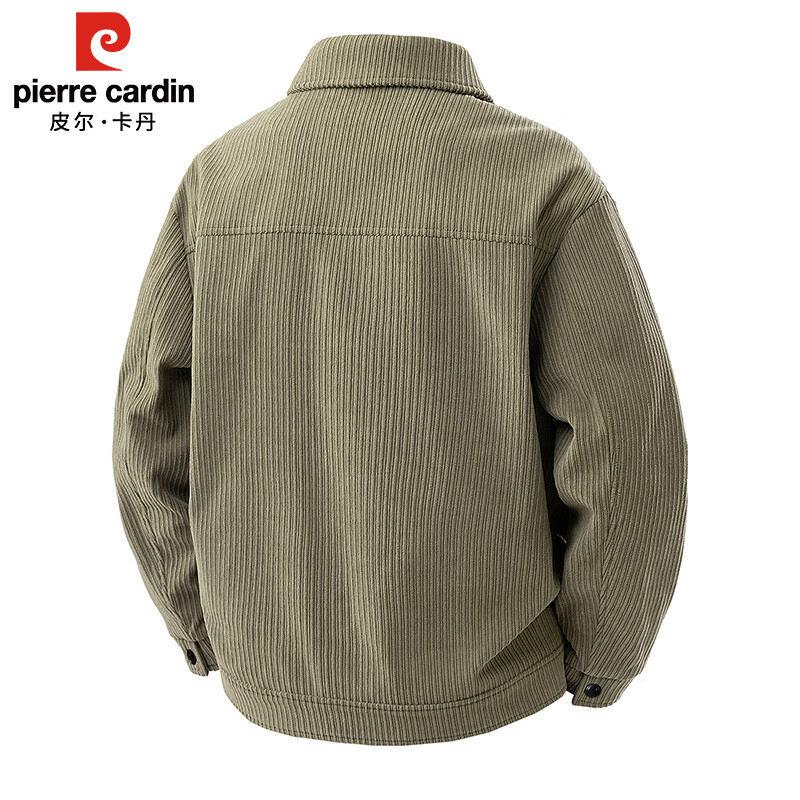 Pierre Cardin corduroy jacket men's autumn and winter workwear trendy loose casual thickened jacket top pea green XL