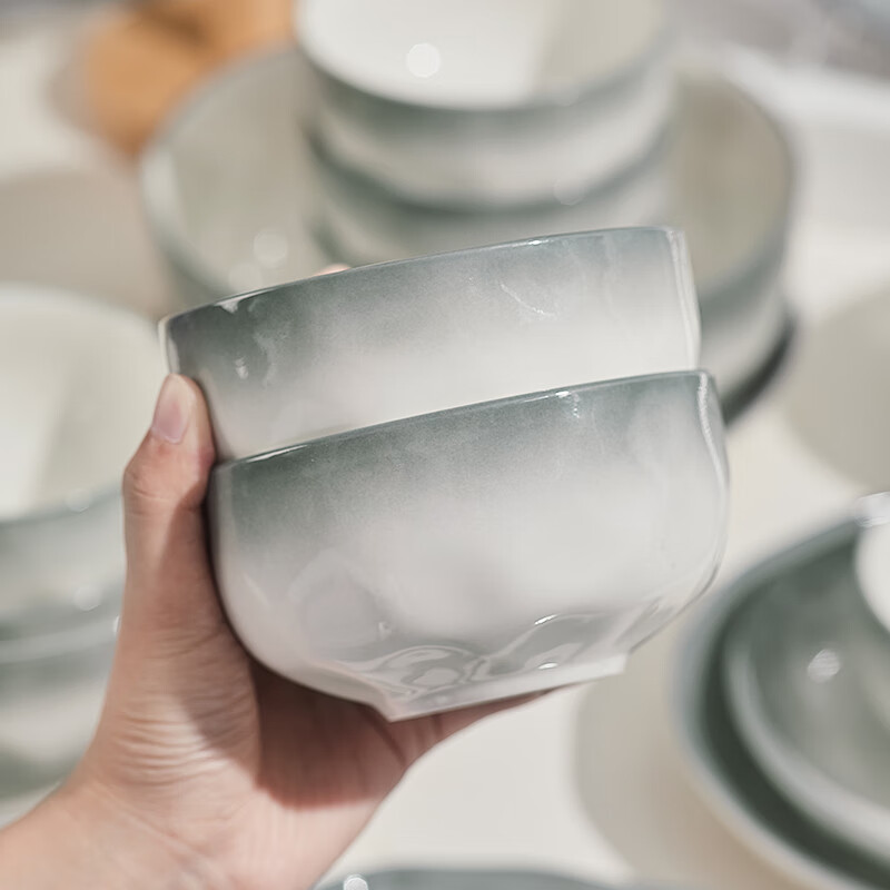 TREEJACK Yanyu Jiangnan ceramic bowls and plates tableware set household rice noodle soup bowls dishes chopsticks spoon spoon 10-piece set