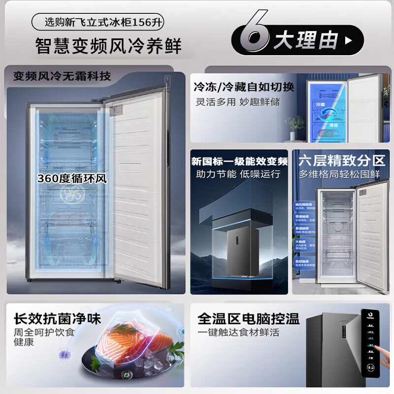 Xinfei Freezer Vertical Air-cooled Frost-free 130/156 Upgraded Level One Energy Efficiency Energy-Saving Frequency Converter-32 Deep-Cooled Breast Milk Sterilization and Deodorization Fresh-keeping Refrigeration and Freezing Dual-Purpose Side-Opening Freezer Gray 156L Frequency Converter Air-cooled Frost-free | 4 Drawers 2 Shelves