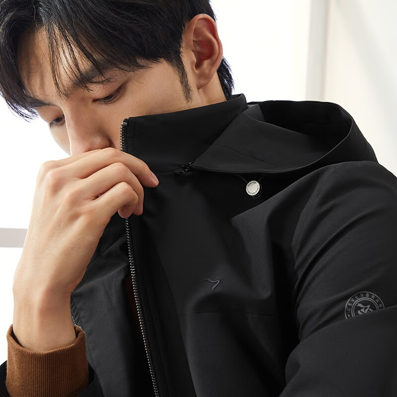 Qipai hooded jacket men's spring and autumn plaid jacquard casual versatile men's windproof outer jacket